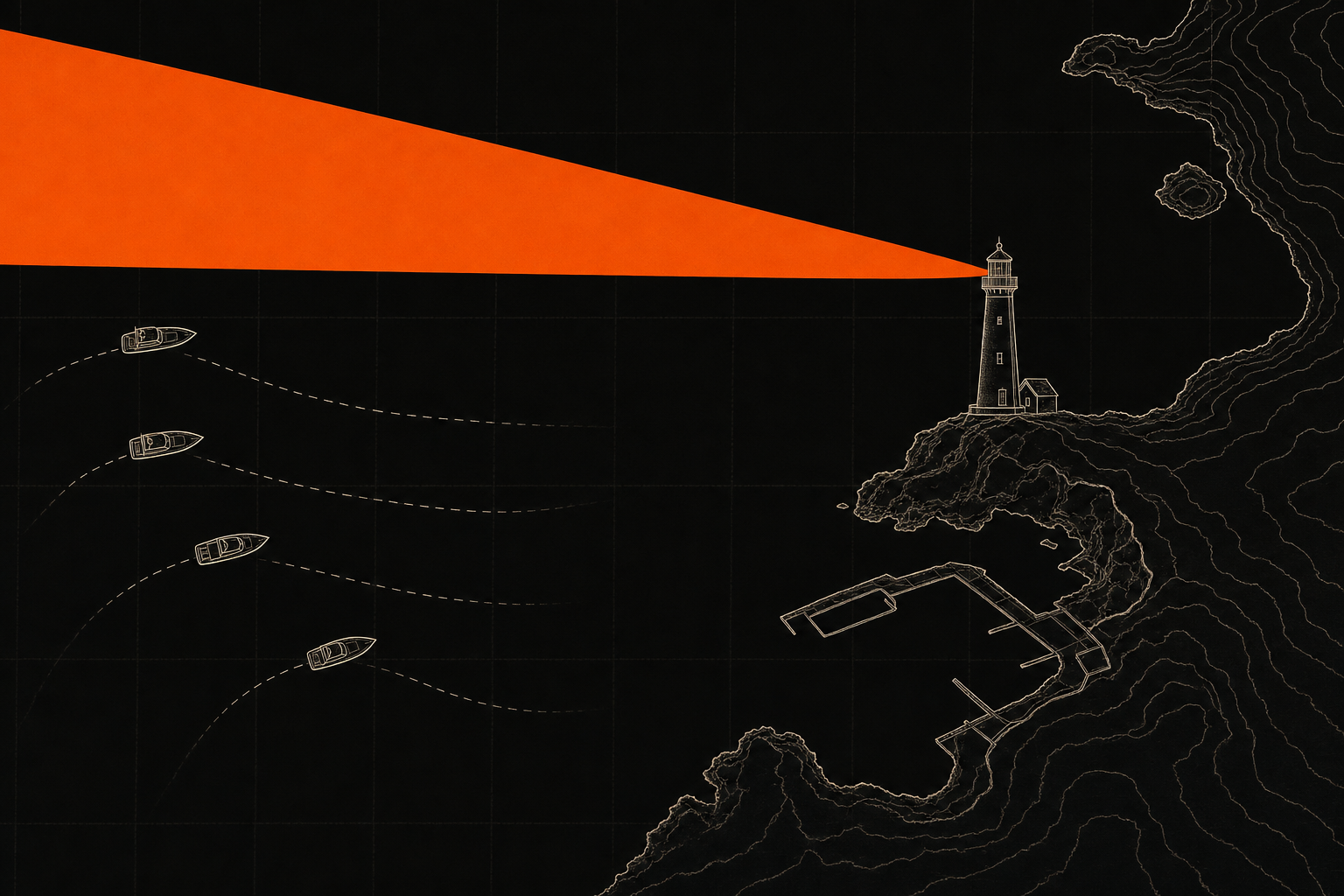 Ein Leuchtturm mit orangem Signal, auf das Boote von selbst zusteuern: die richtigen Kunden finden dich.